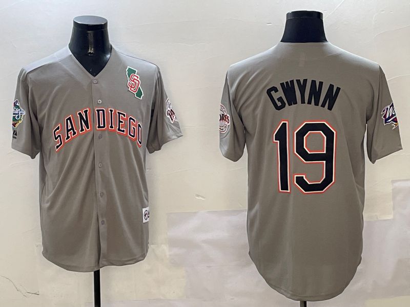 Men San Diego Padres 19 Gwynn Grey Throwback Game 2025 Nike MLB Jersey style 3122